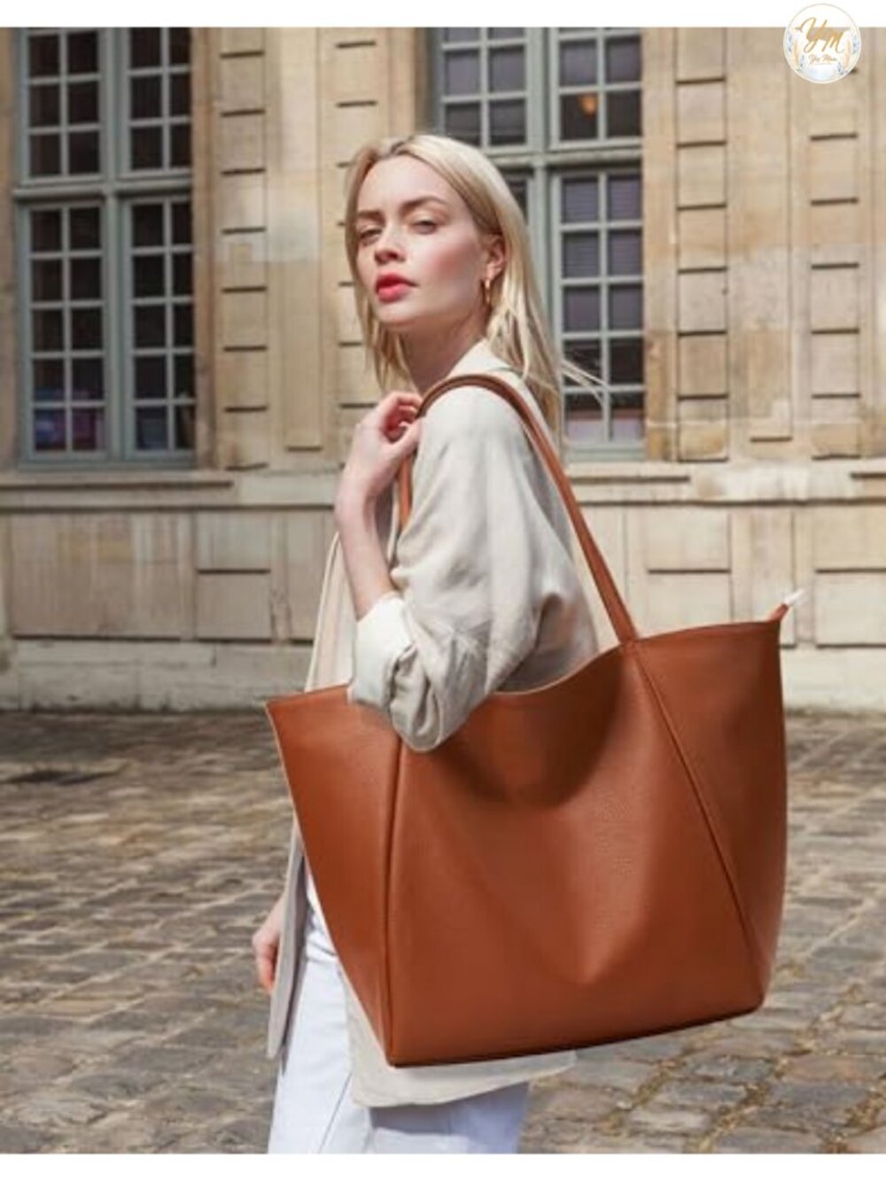 Large Vegan Leather Tote Bag 16L Zipper Work Weekender Hobo Shoulder Purse - Picture 2 of 6